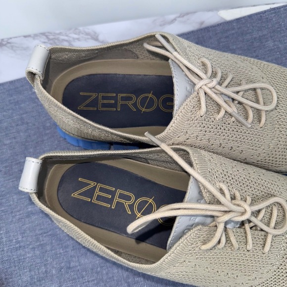 Cole Haan Zerogrand Stitchlight Wingtip Knit Oxford Shoes Lt Gray Blue Sole 10M - Picture 2 of 7